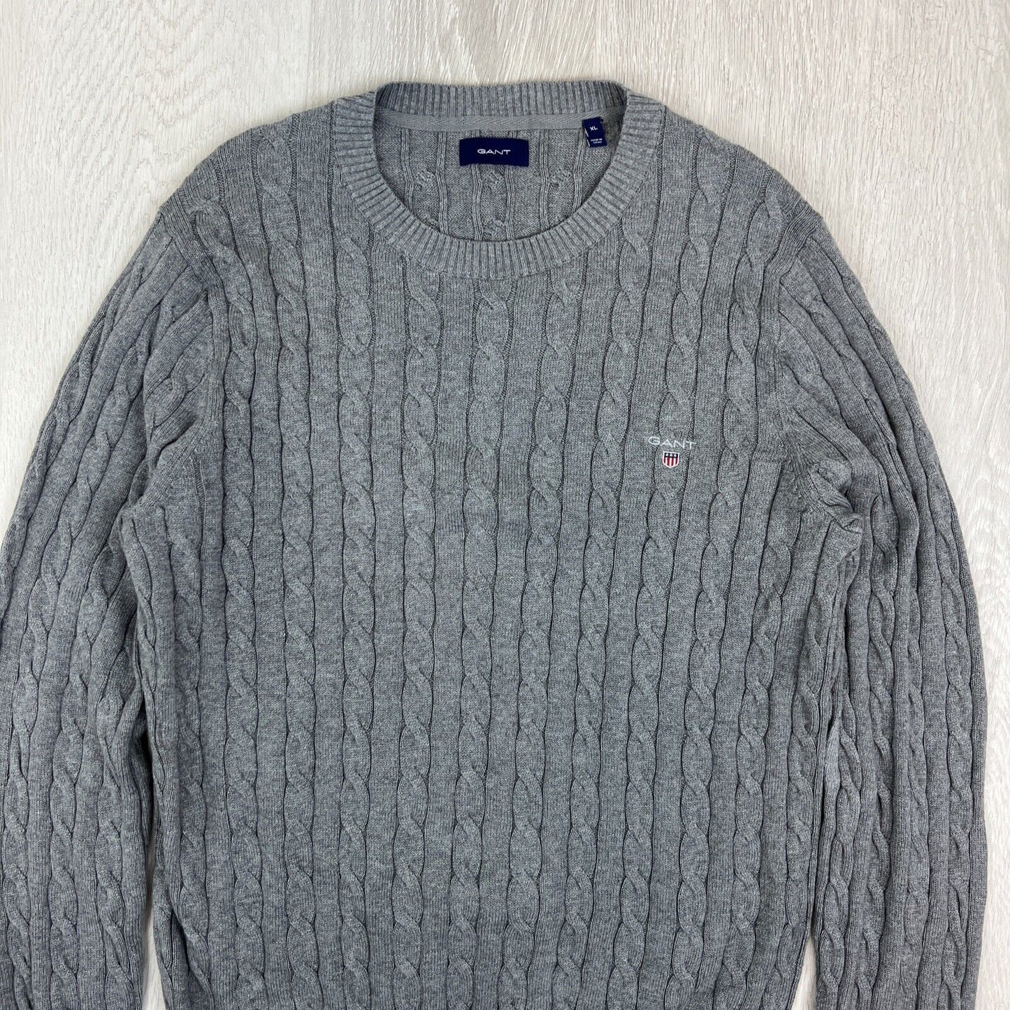 GANT Mens Cable Knit Grey Sweater Jumper Size XL (Damaged)