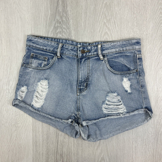 Little Lies Womens Distressed Denim Shorts Size 12