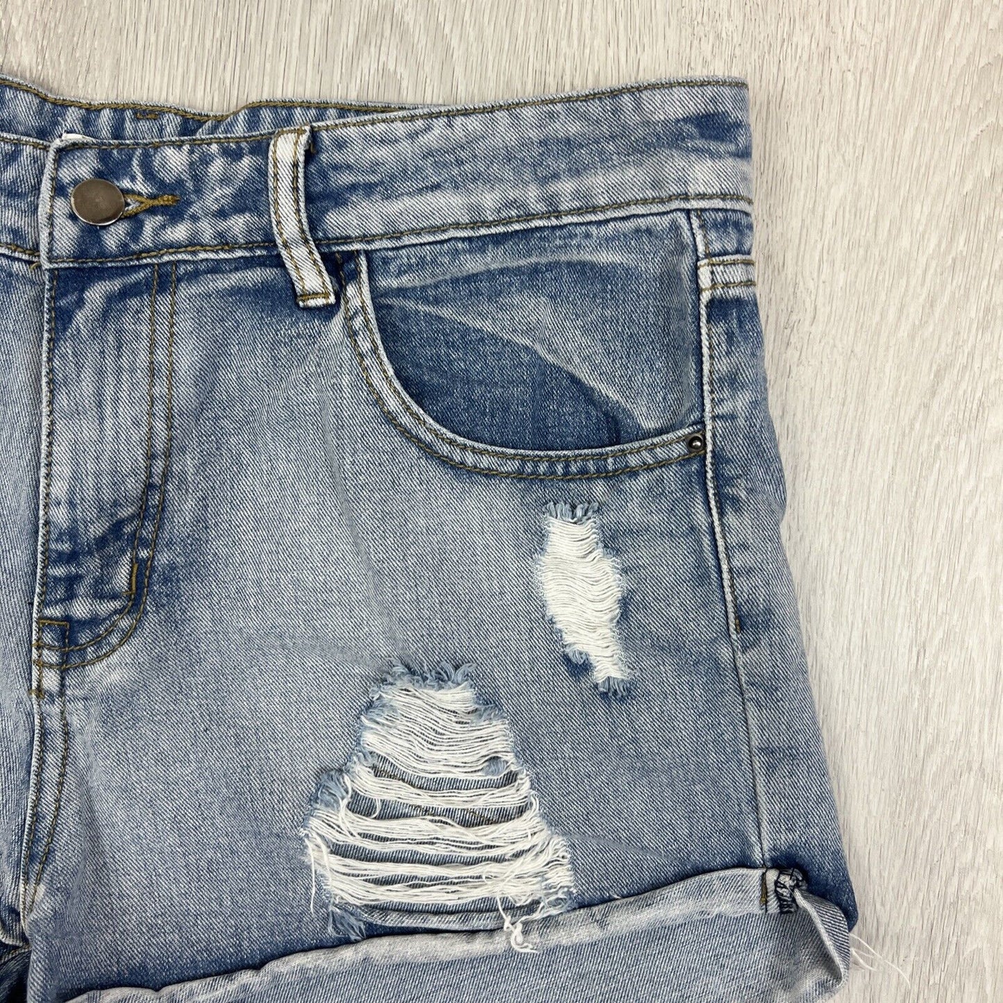 Little Lies Womens Distressed Denim Shorts Size 12