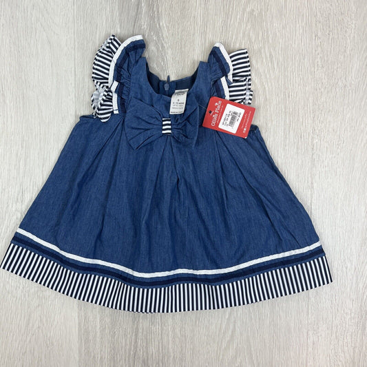 Ollies Place Baby Girls Pleat Bow Denim Dress Size 6-12 Months (new)