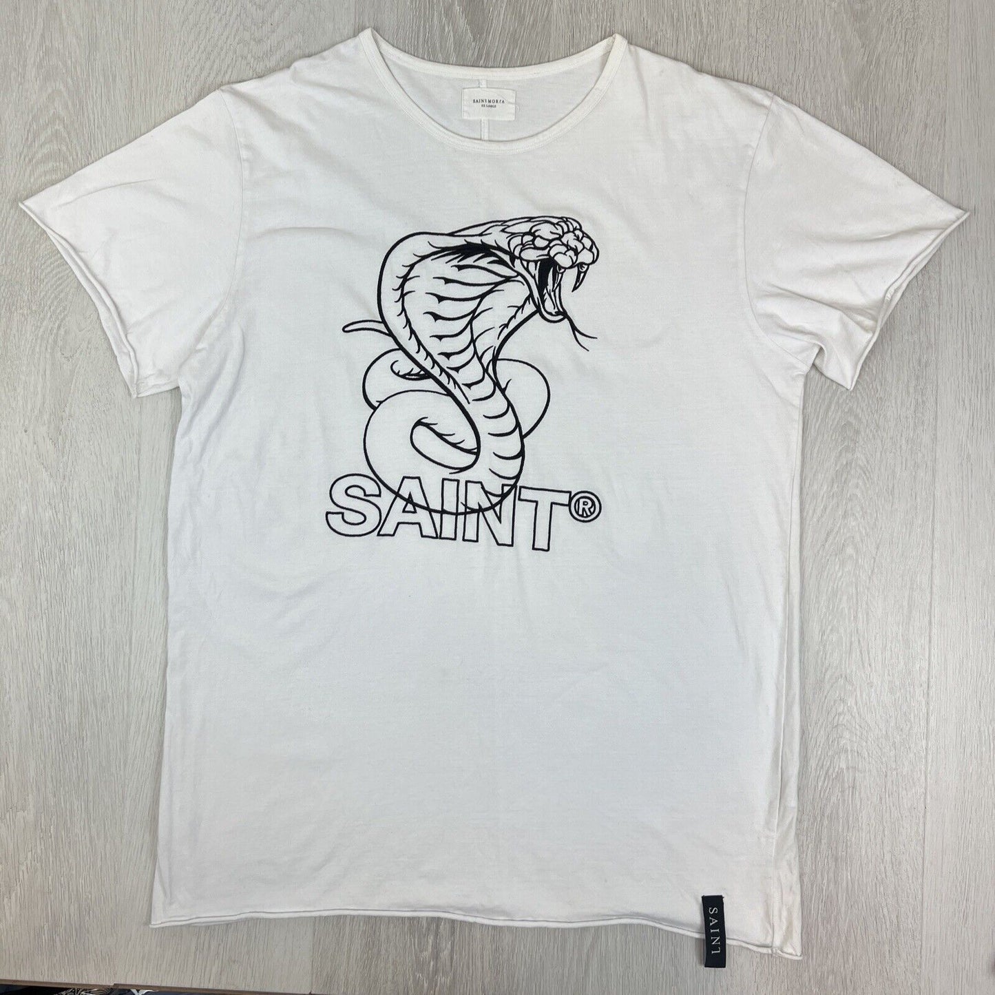 Saint Morta Mens Embroidered Cobra Snake White Short Sleeve T-Shirt Size 2XL