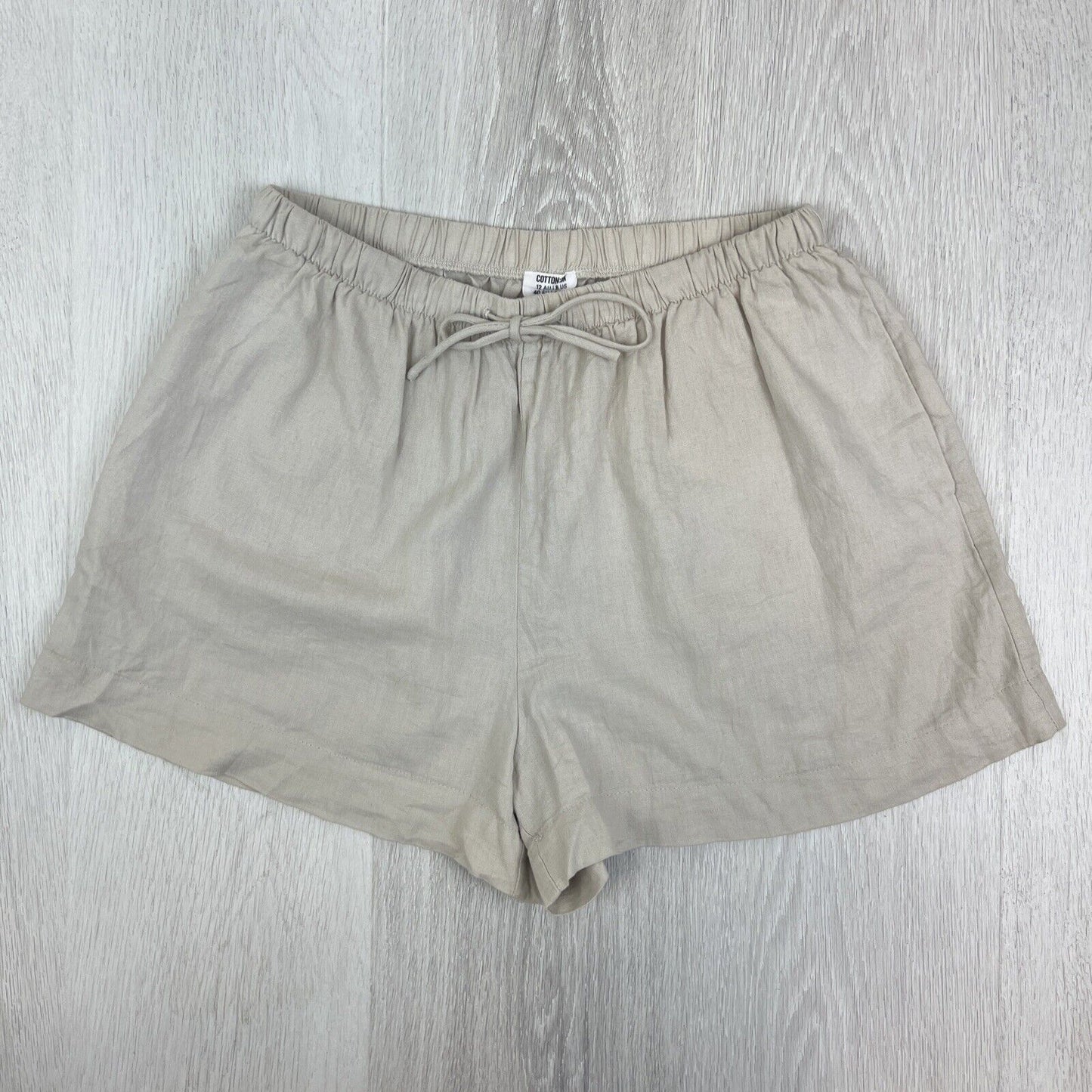 Cotton On Womens Beige Elastic Waist Linen Blend Casual Shorts Size 12 AU