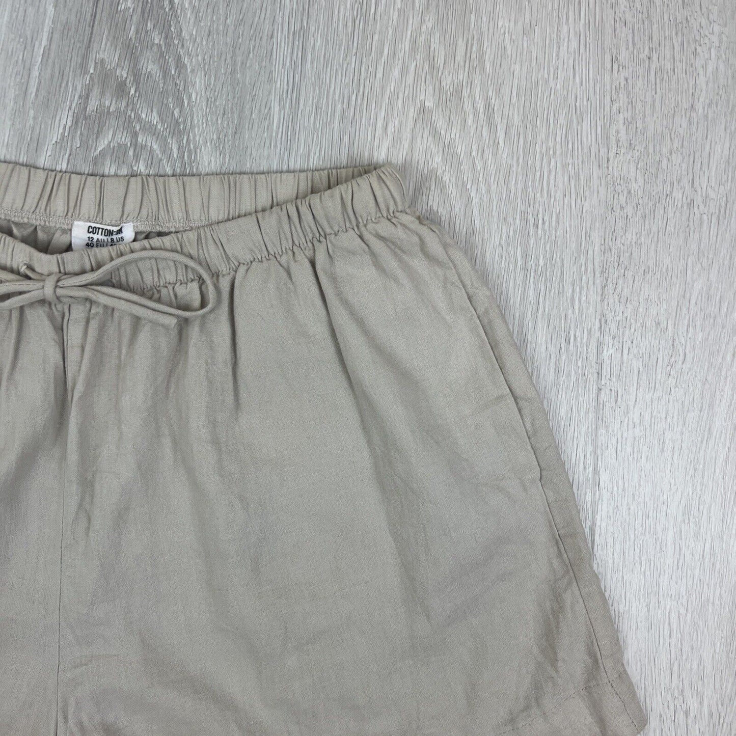 Cotton On Womens Beige Elastic Waist Linen Blend Casual Shorts Size 12 AU