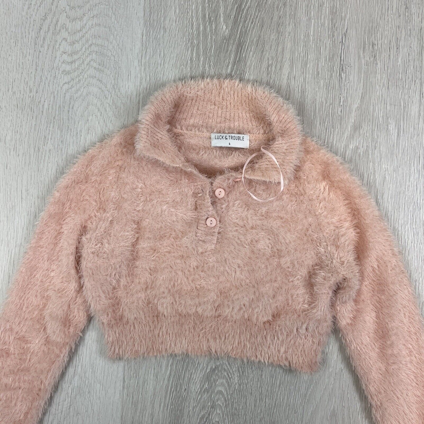 Luck & Trouble Womens Cropped Sweater Jumper Size 4 'Fluffy Collared Crop'