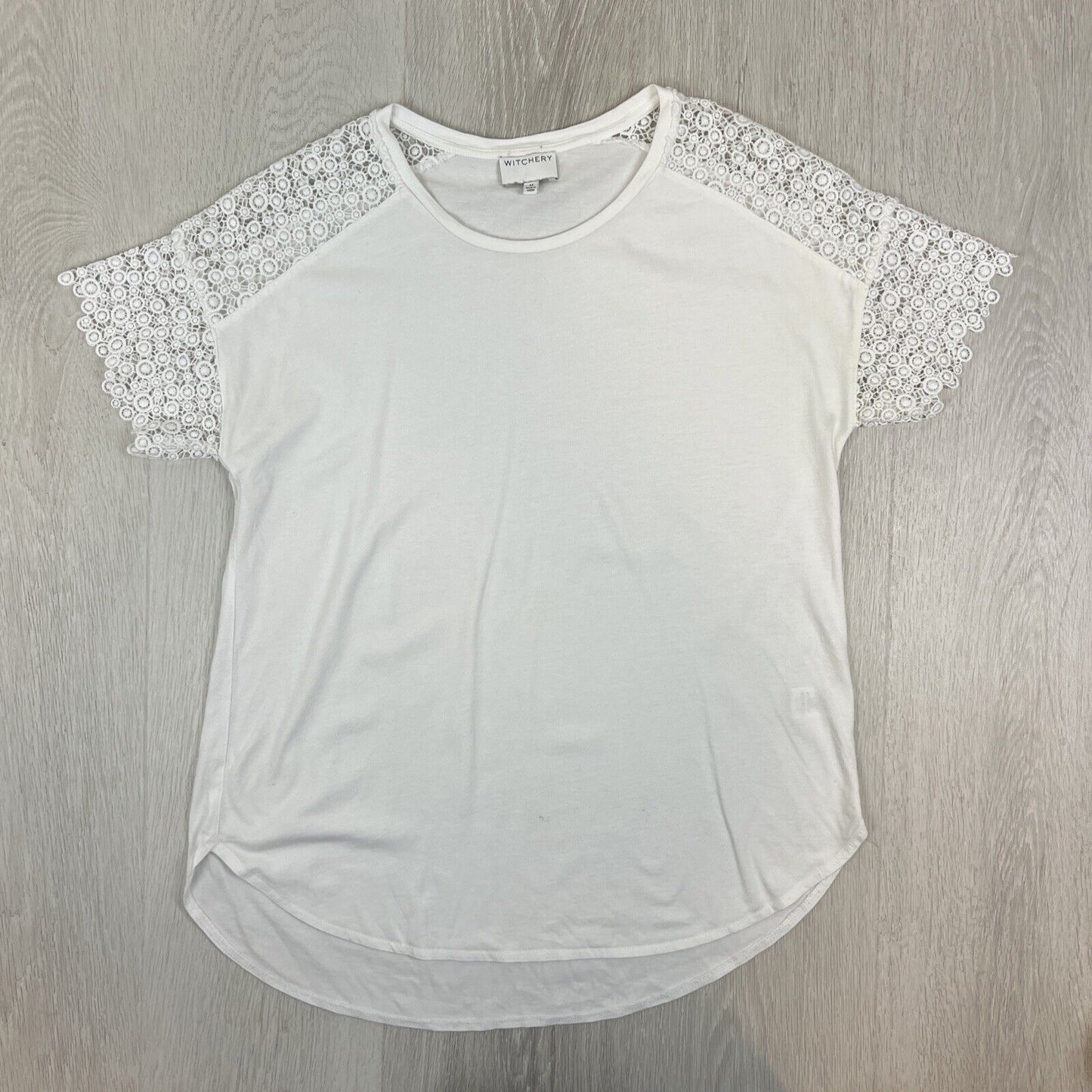 Witchery Womens White Lace Sleeve T-Shirt Blouse Top Size Medium