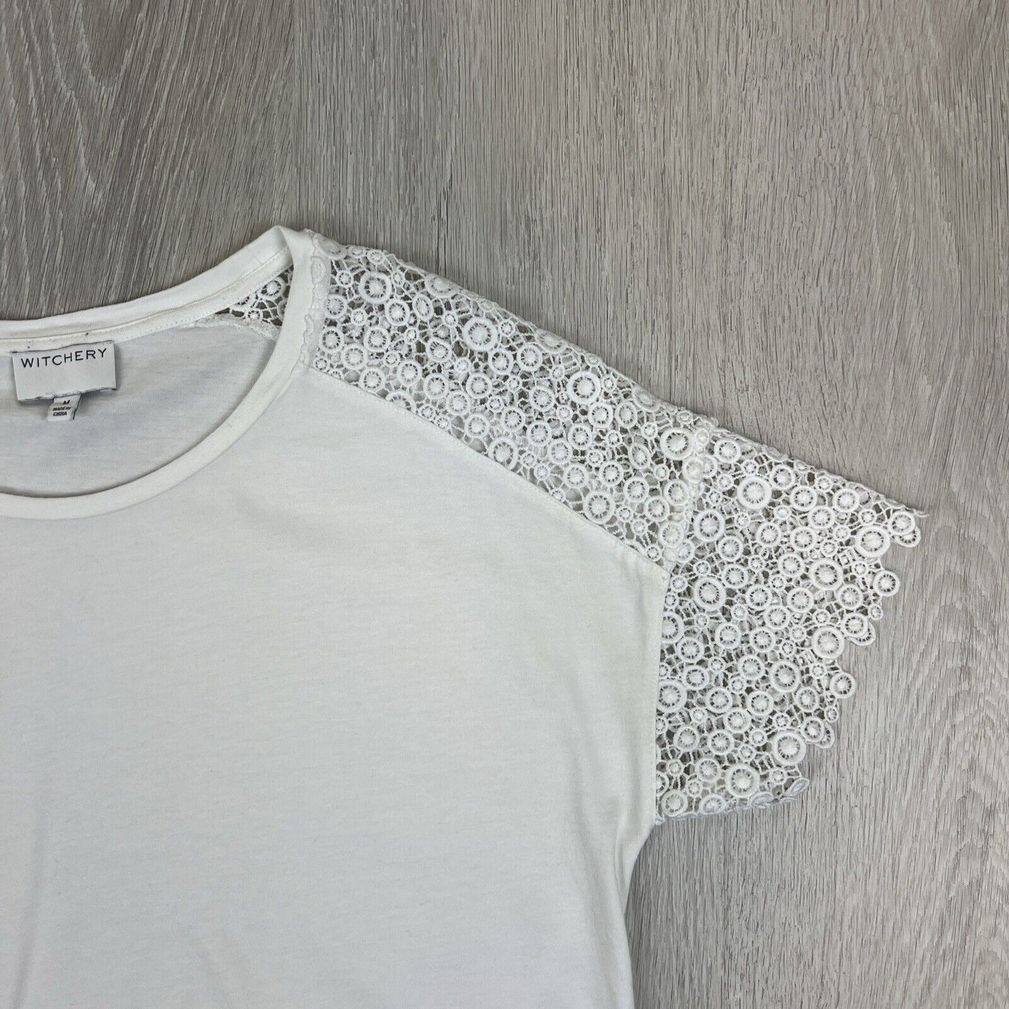 Witchery Womens White Lace Sleeve T-Shirt Blouse Top Size Medium