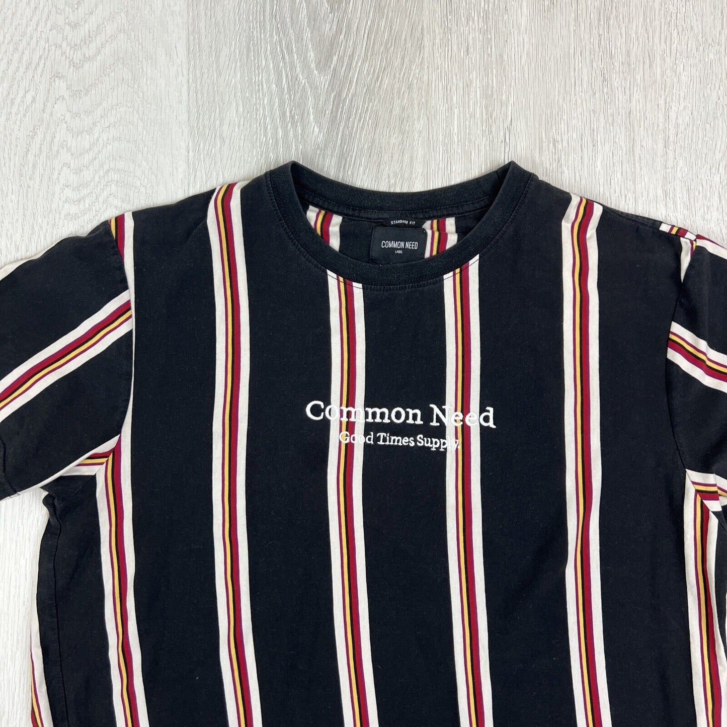 Common Need Mens Striped Embroidered Logo Men T-Shirt Size Medium