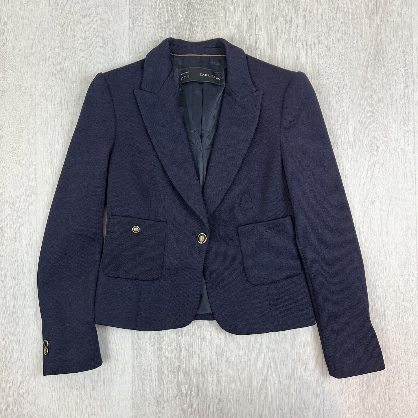 Zara Womens Navy Blue Single Button Suit Jacket Blazer Jacket Size Medium