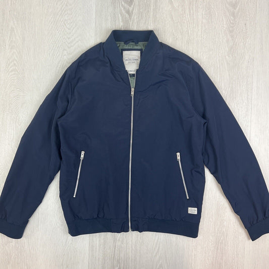 Jack & Jones Mens Navy Full Zip Bomber Jacket Size XL