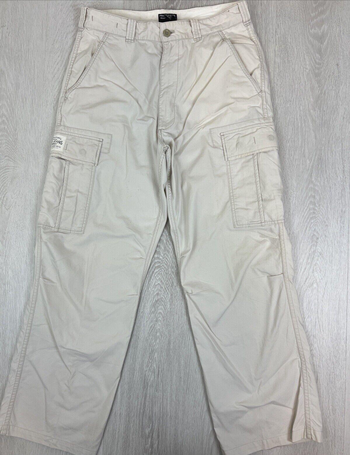 VTG Polo Jeans Ralph Lauren Mens 90s Cream Cargo Pants Size 33/34