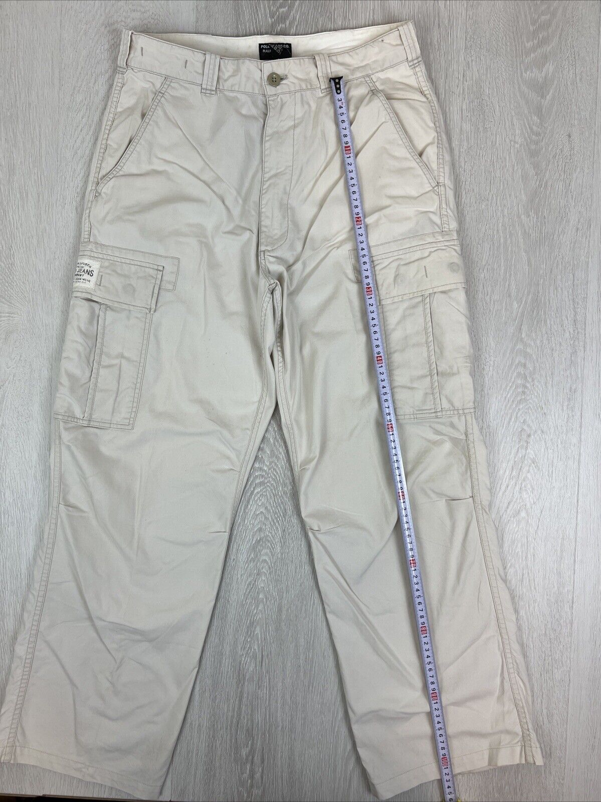 VTG Polo Jeans Ralph Lauren Mens 90s Cream Cargo Pants Size 33/34