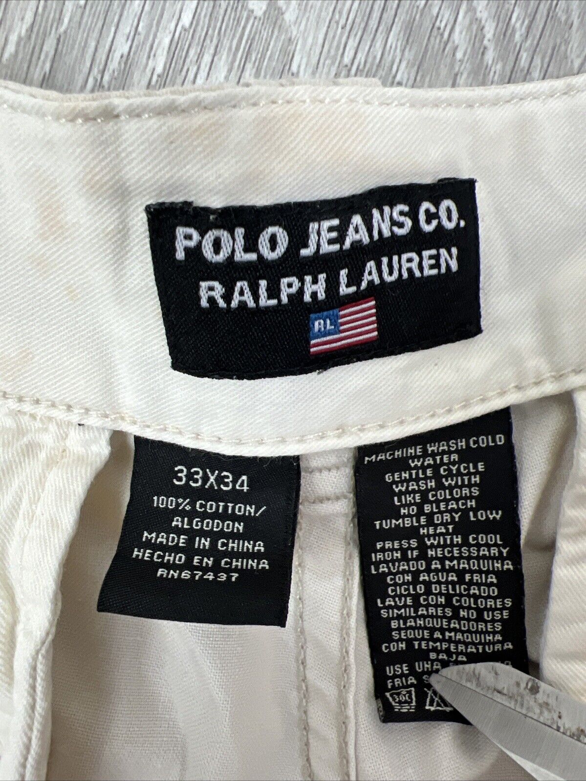 VTG Polo Jeans Ralph Lauren Mens 90s Cream Cargo Pants Size 33/34