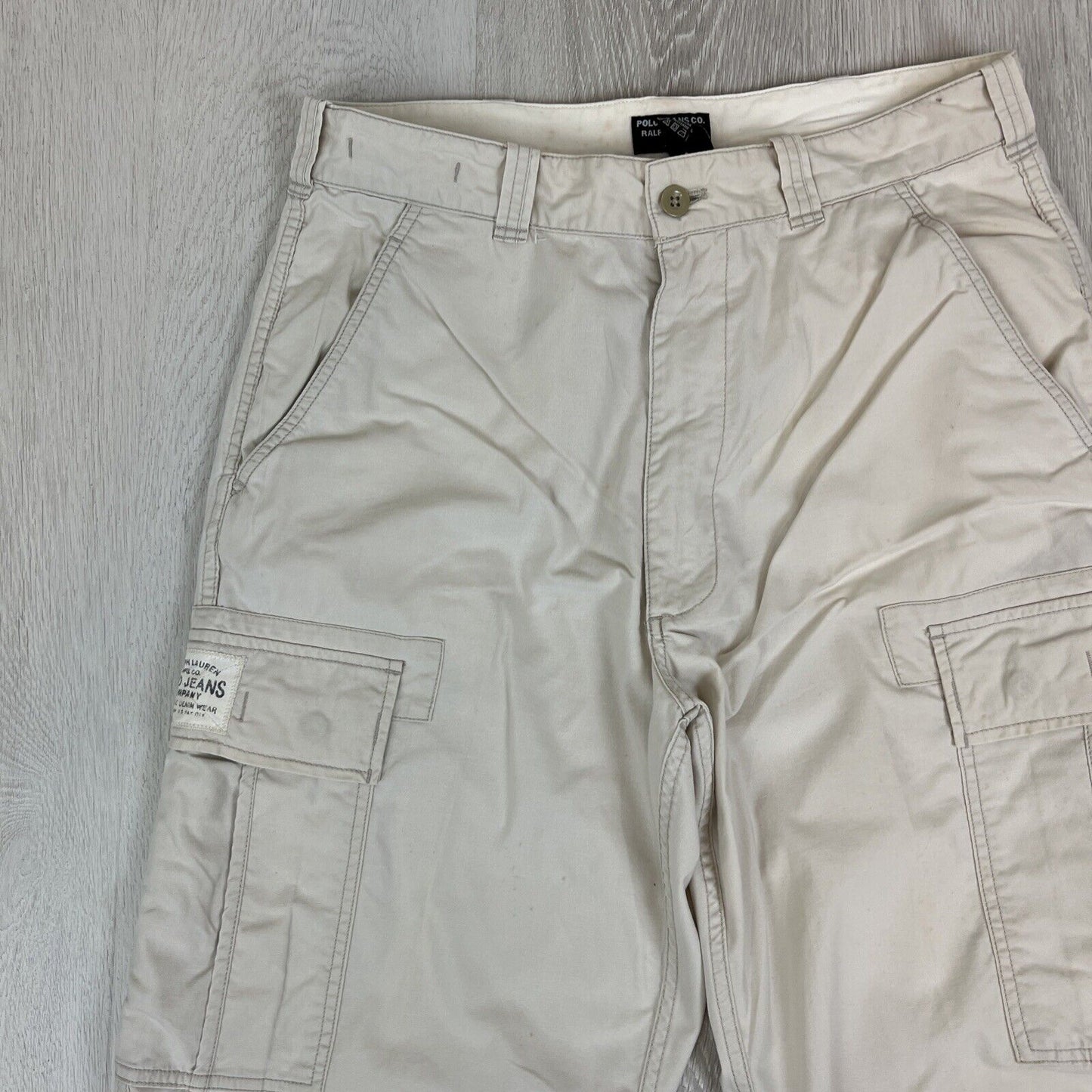 VTG Polo Jeans Ralph Lauren Mens 90s Cream Cargo Pants Size 33/34