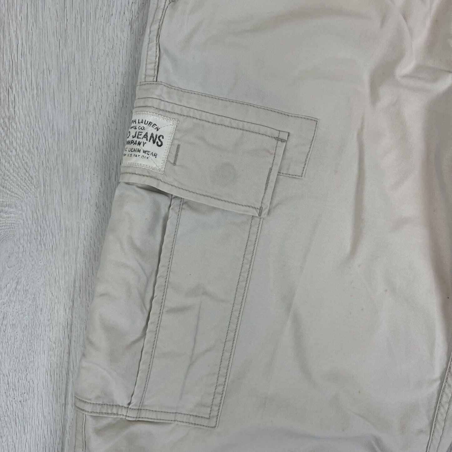 VTG Polo Jeans Ralph Lauren Mens 90s Cream Cargo Pants Size 33/34