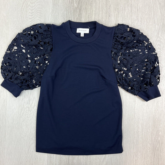 Witchery Womens Dark Navy White Lace Sleeve T-Shirt Blouse Top Size XS