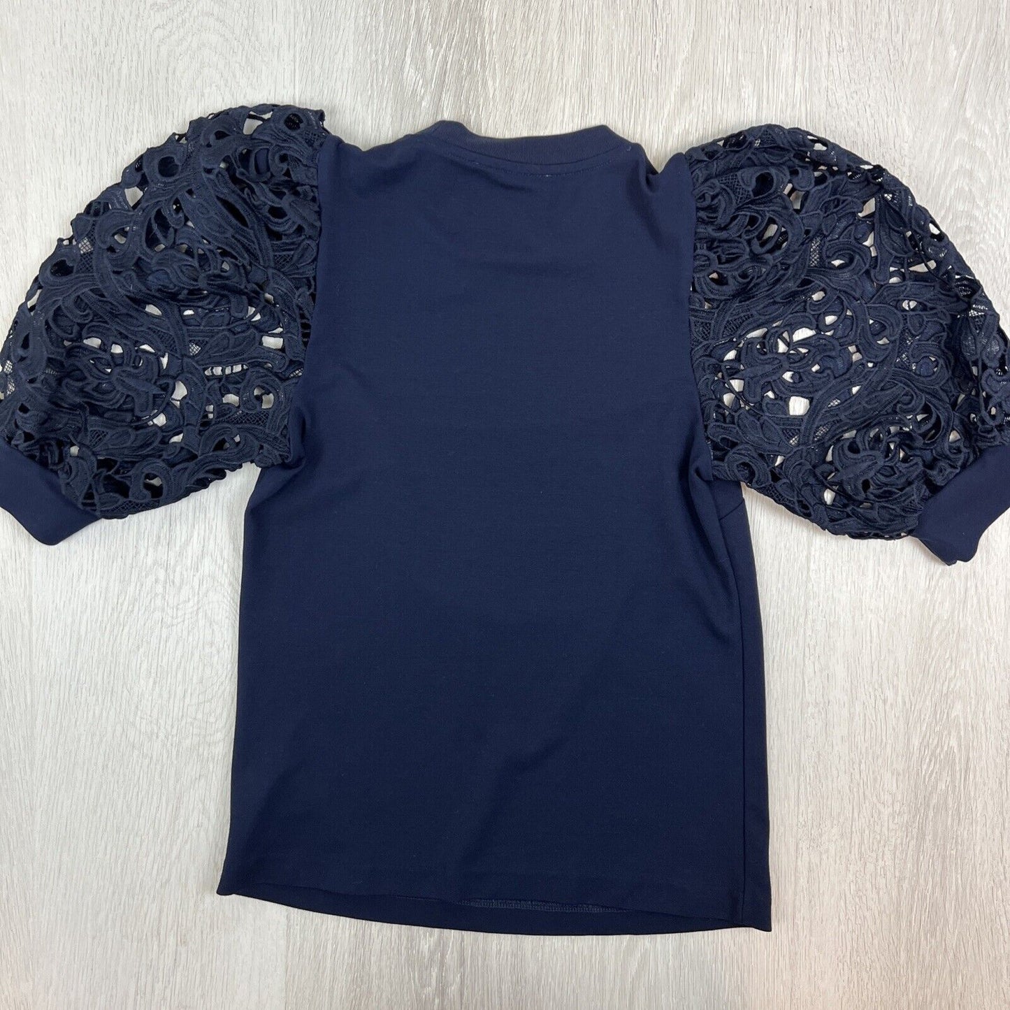 Witchery Womens Dark Navy White Lace Sleeve T-Shirt Blouse Top Size XS