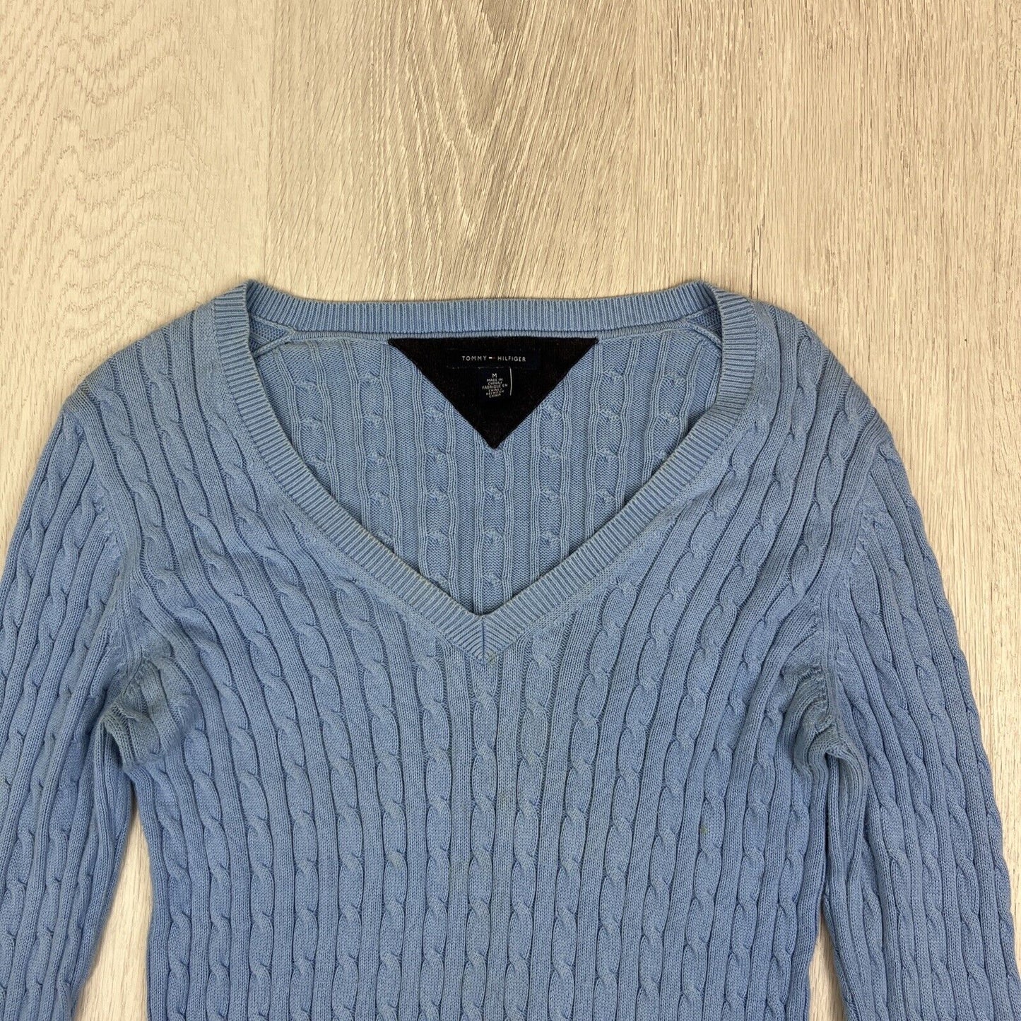 Tommy Hilfiger Womens Blue Cable Knit Pullover Sweater Jumper Size Medium