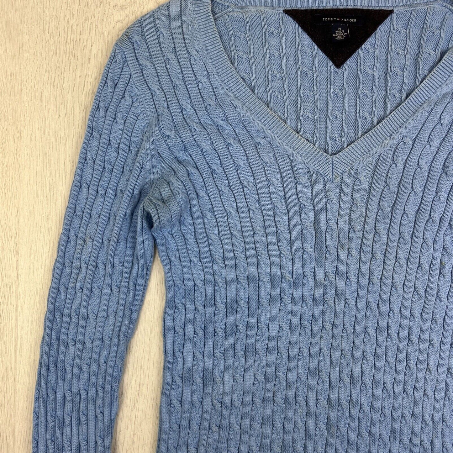 Tommy Hilfiger Womens Blue Cable Knit Pullover Sweater Jumper Size Medium