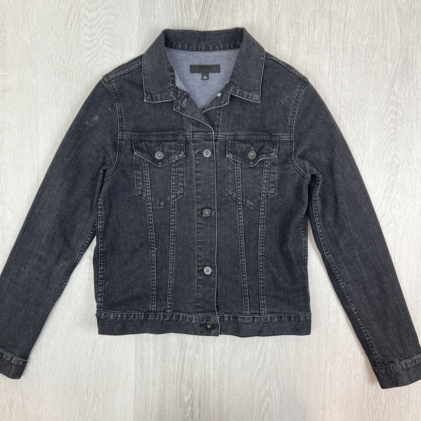 Uniqlo Womens Black Denim Cropped Biker Jacket Size Small