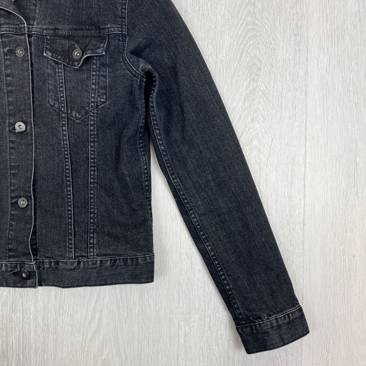 Uniqlo Womens Black Denim Cropped Biker Jacket Size Small