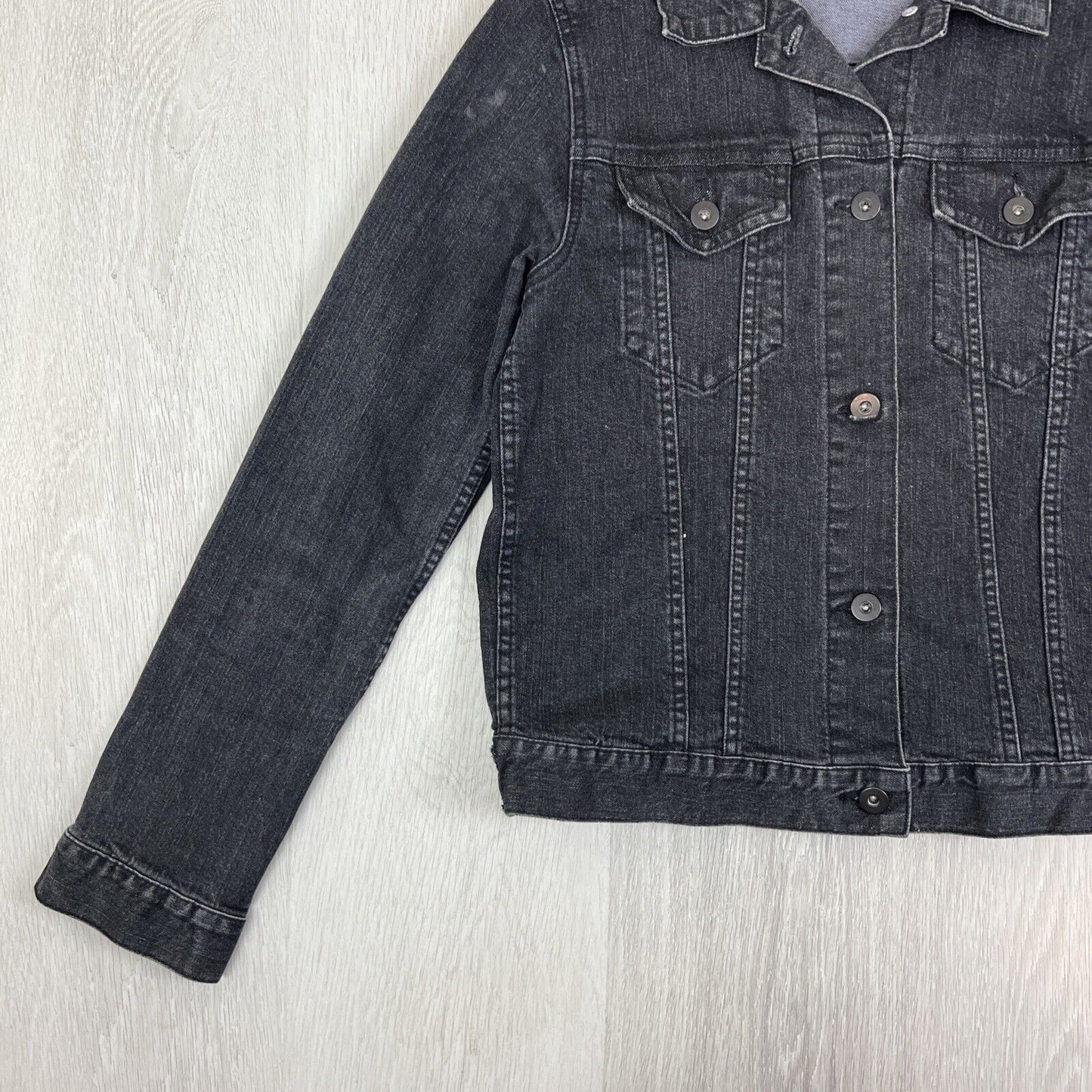 Uniqlo Womens Black Denim Cropped Biker Jacket Size Small