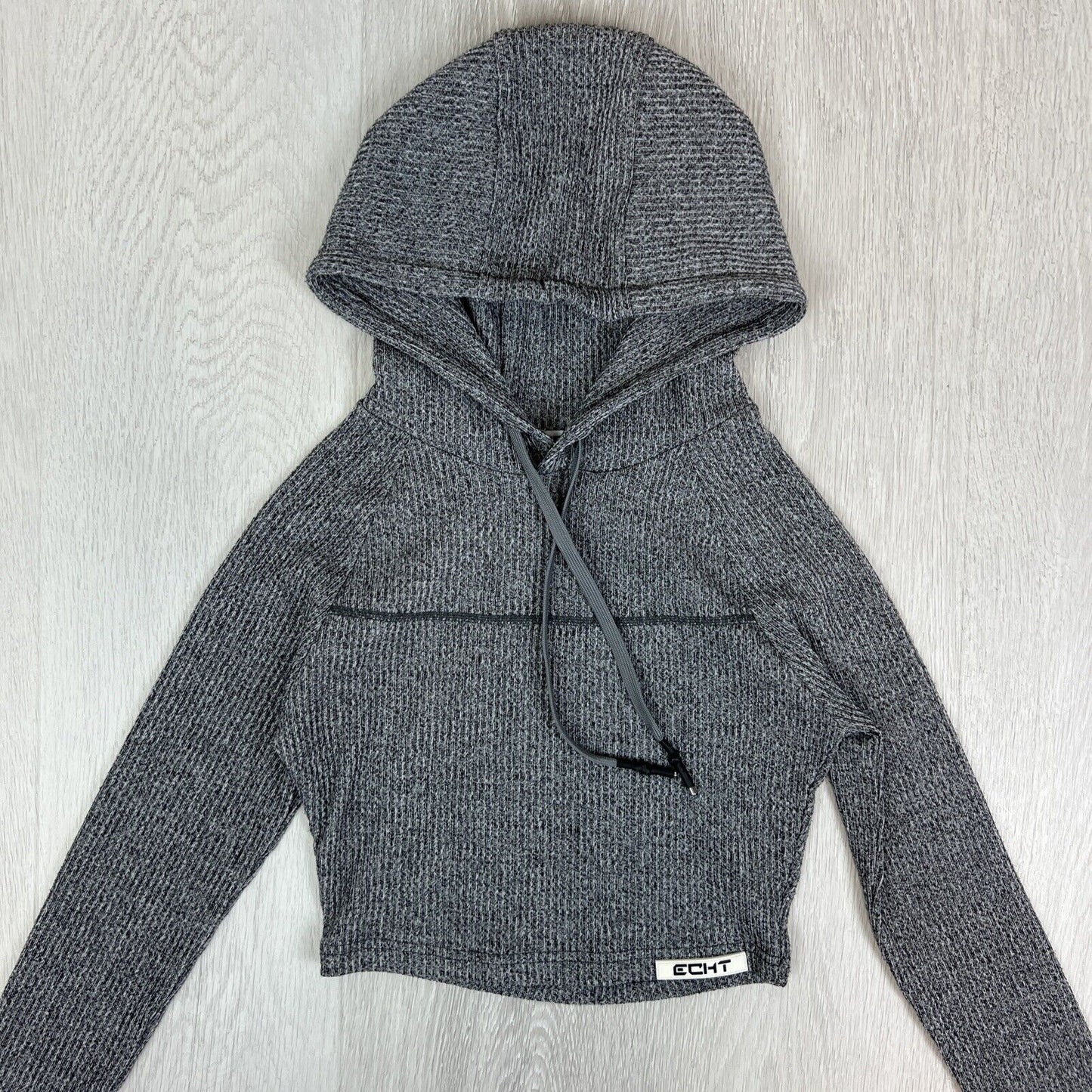 Echt Womens Cropped Ribbed Texture Pullover Hoodie Size Small