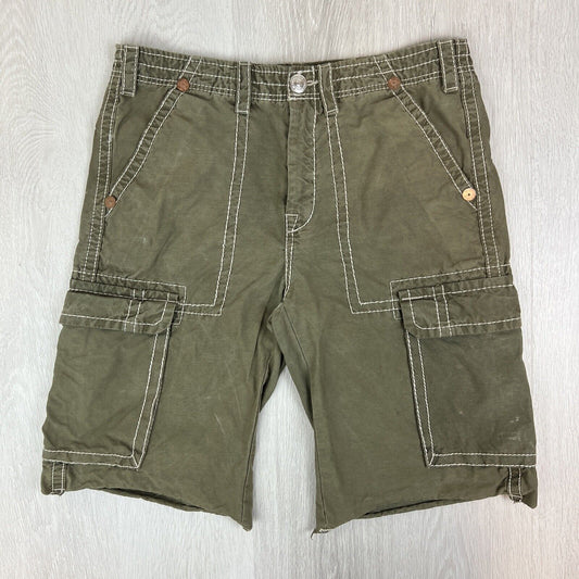 True Religion Mens Olive Green Cargo Shorts Size 34