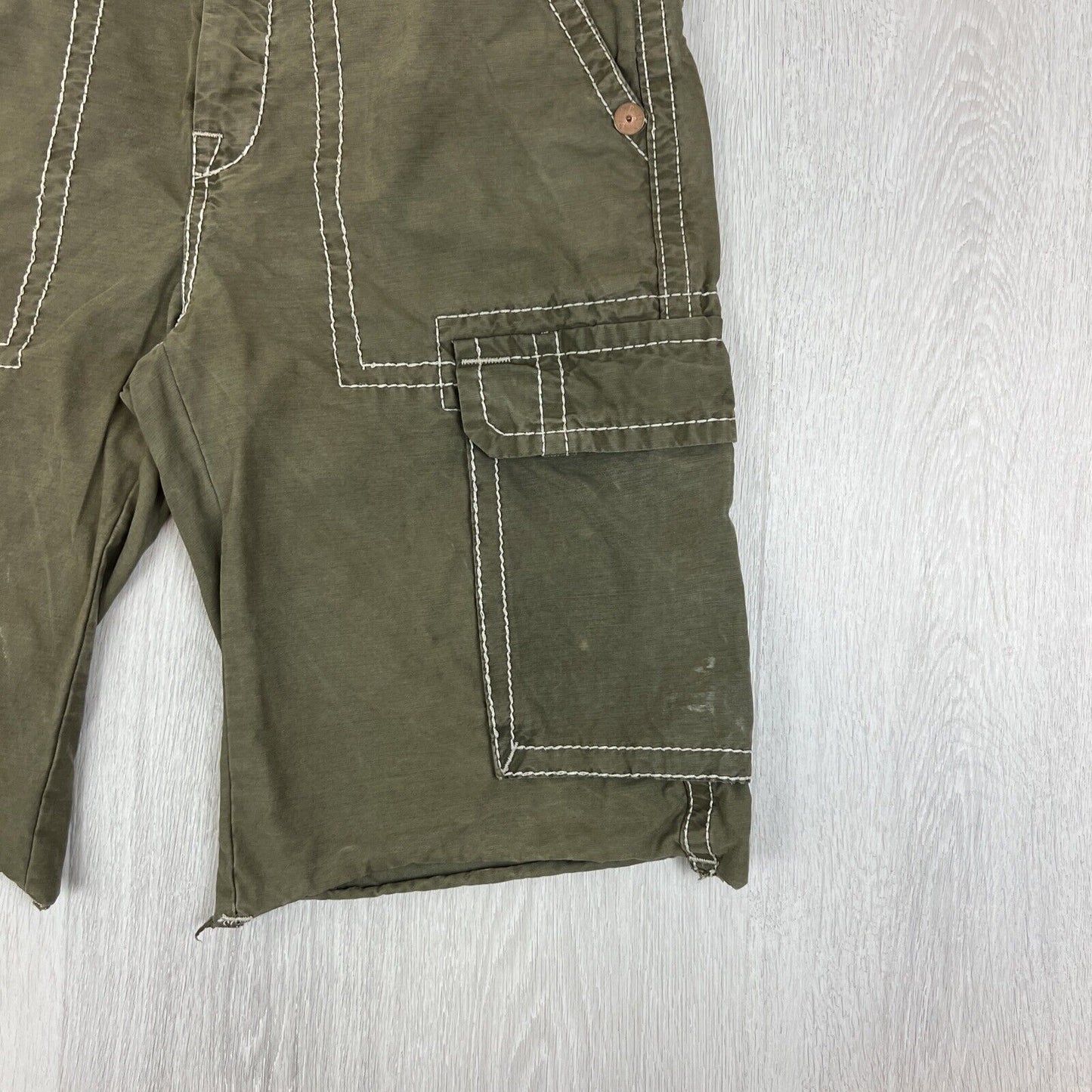 True Religion Mens Olive Green Cargo Shorts Size 34