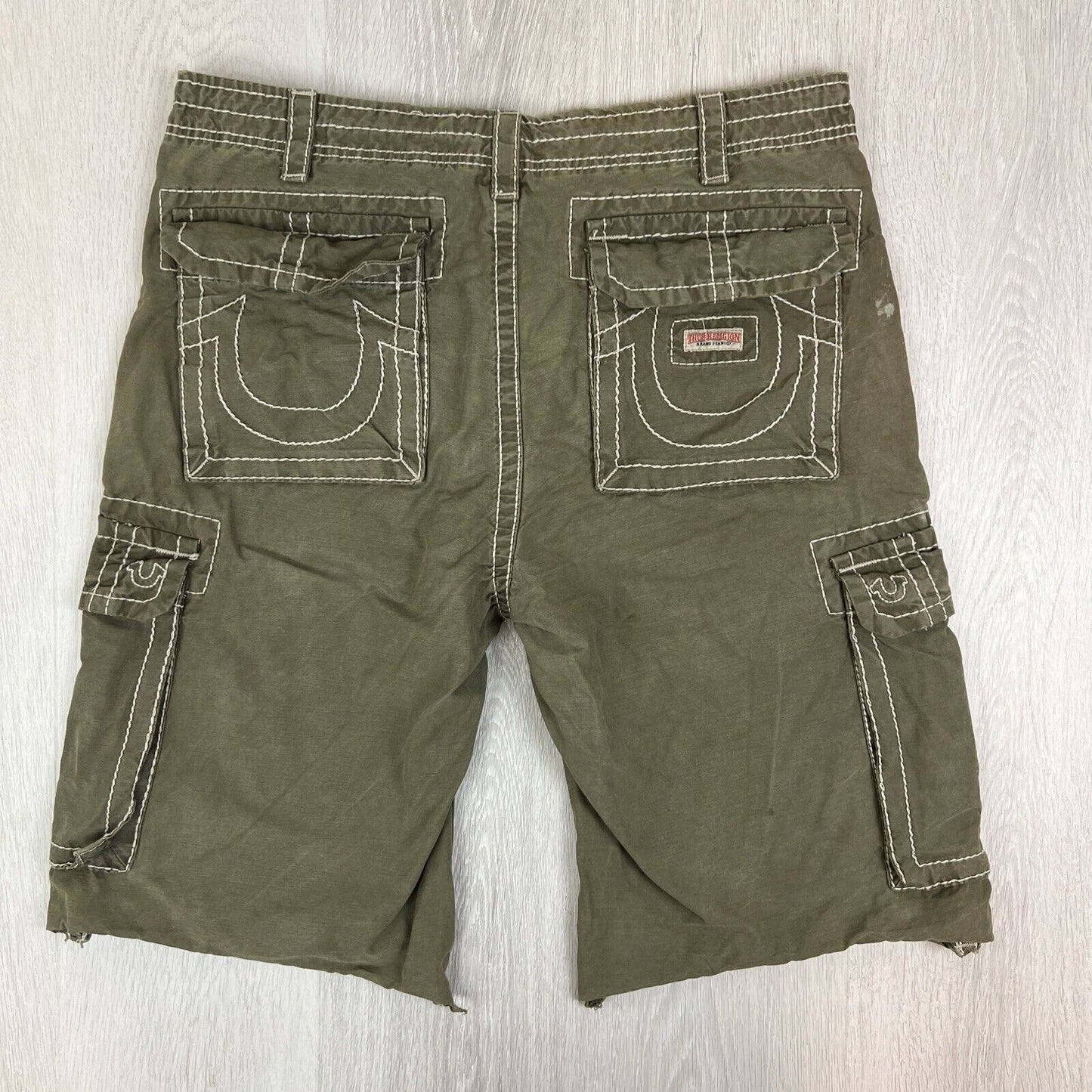 True Religion Mens Olive Green Cargo Shorts Size 34