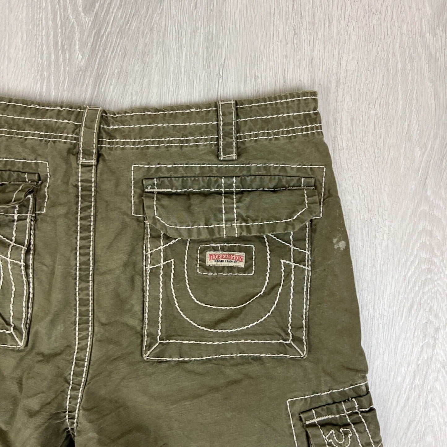 True Religion Mens Olive Green Cargo Shorts Size 34