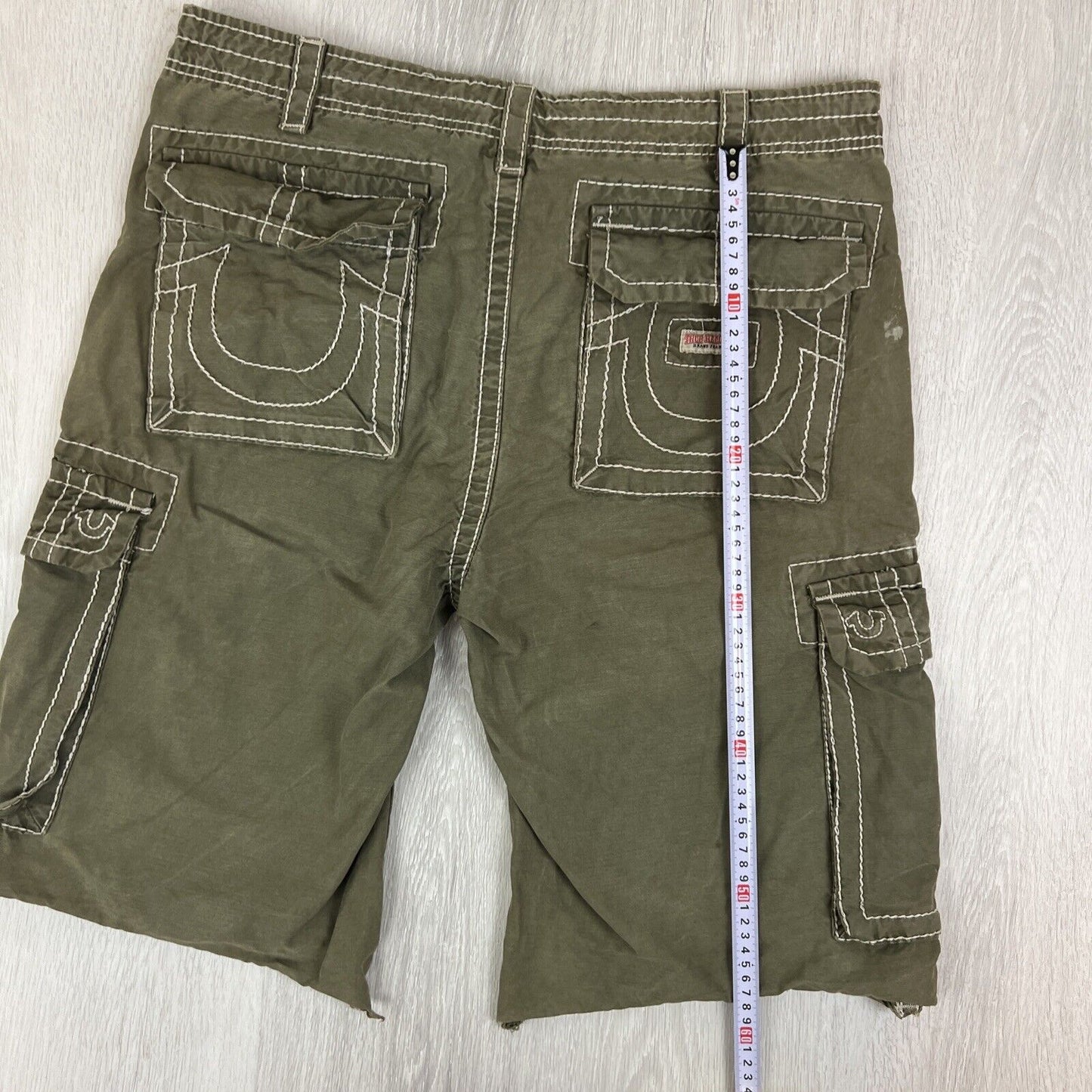 True Religion Mens Olive Green Cargo Shorts Size 34