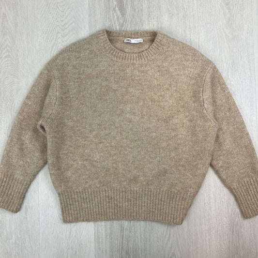 Zara Womens Brown Knitted Pullover Jumper Size Large (Alpaca, Wool, Poly Blend)