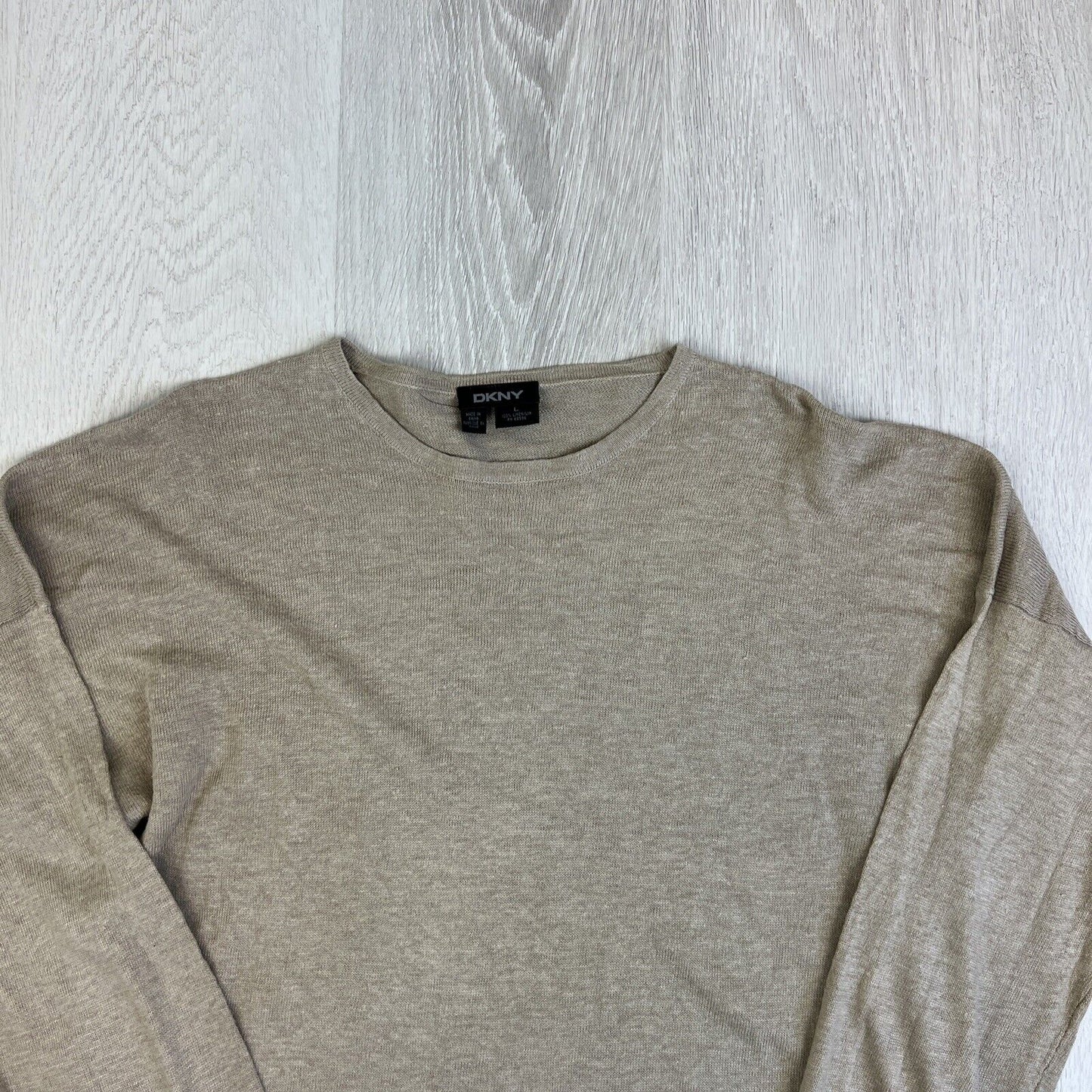 DKNY Mens Brown Linen Woven Long Sleeve T-Shirt Size Large