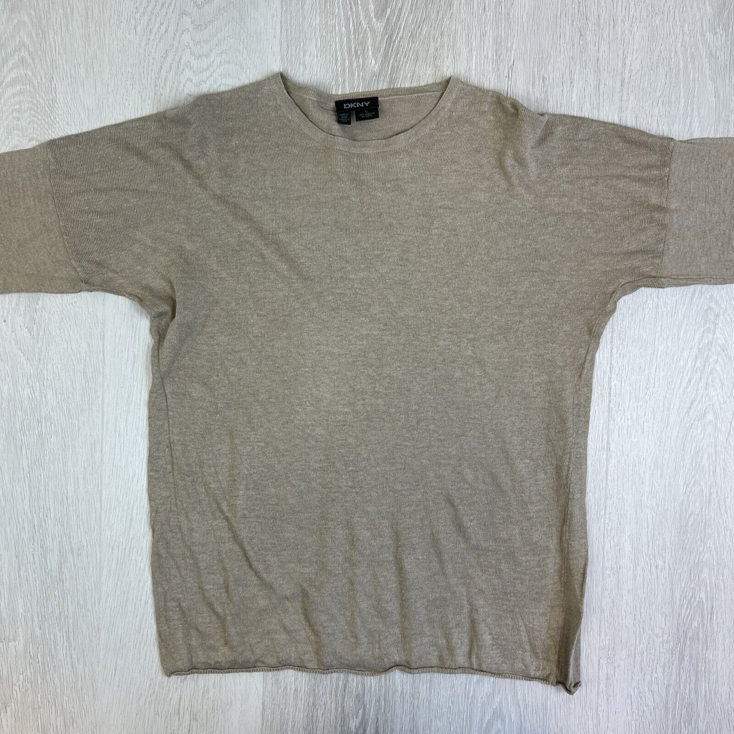 DKNY Mens Brown Linen Woven Long Sleeve T-Shirt Size Large