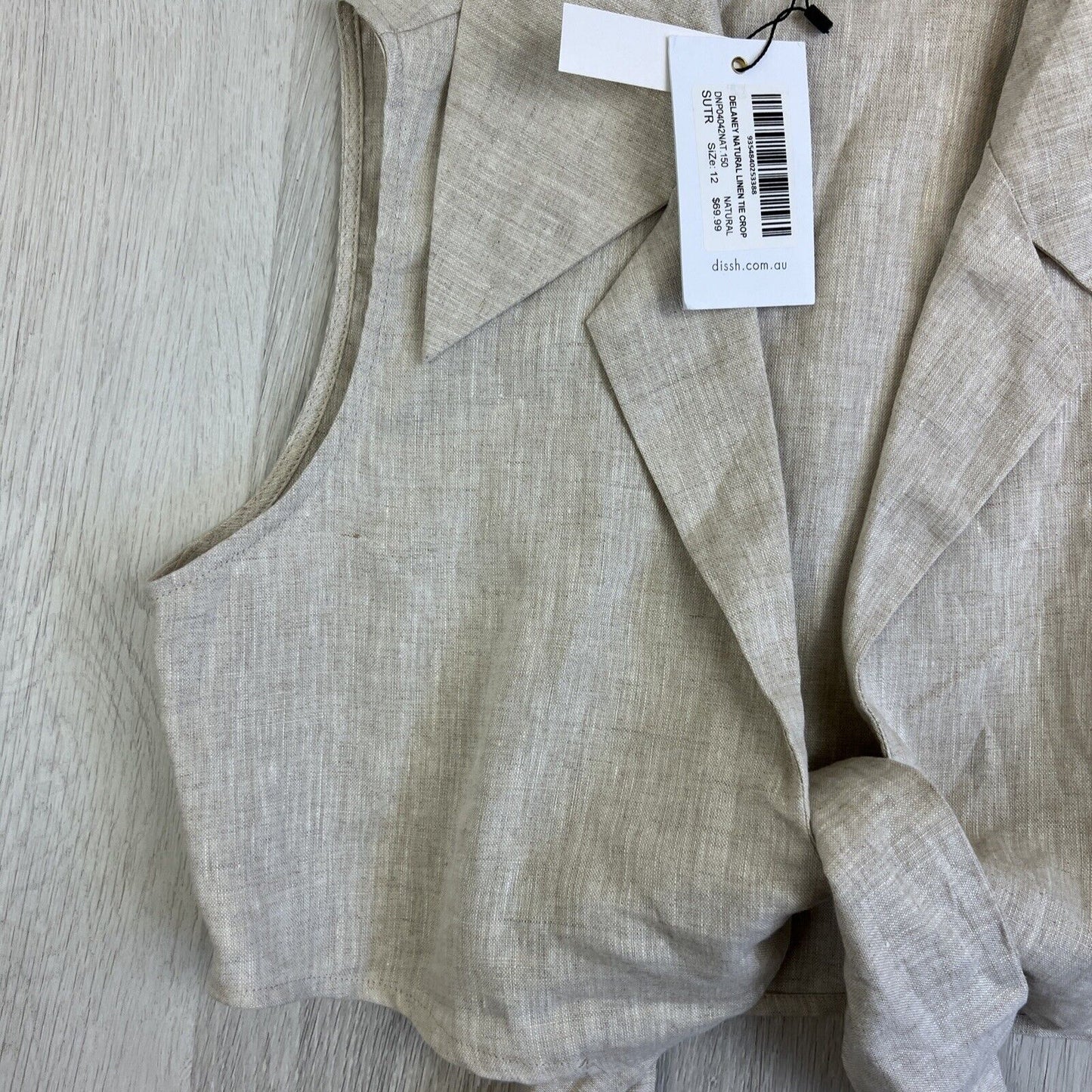 Dissh Womens Delaney Linen Tie Crop Top Beige Size 12 (New)