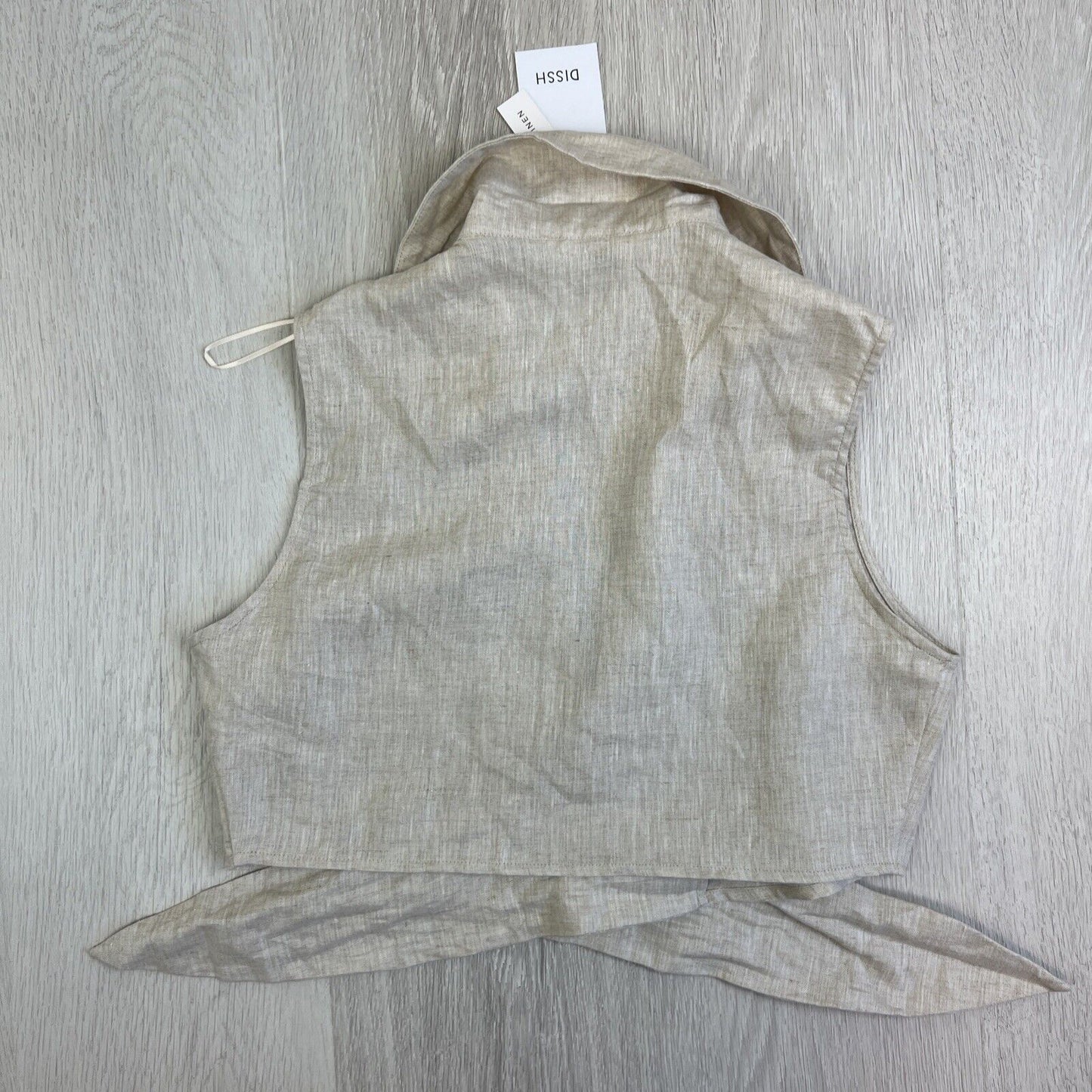 Dissh Womens Delaney Linen Tie Crop Top Beige Size 12 (New)