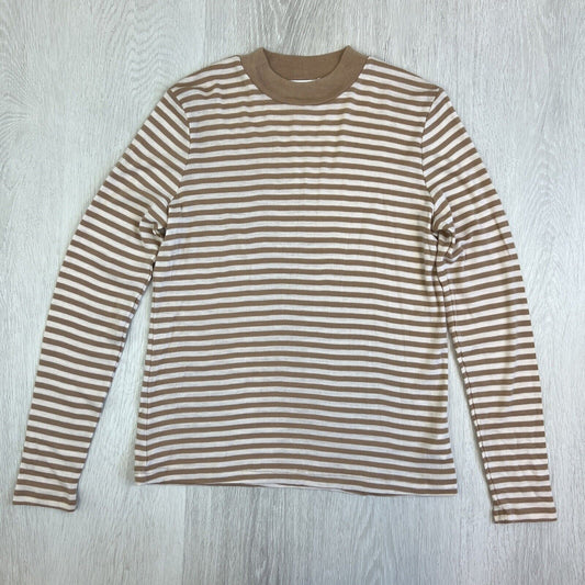 Sportscraft Womens Beige Stripped Knitted Merino Wool Sweater Jumper Size Medium