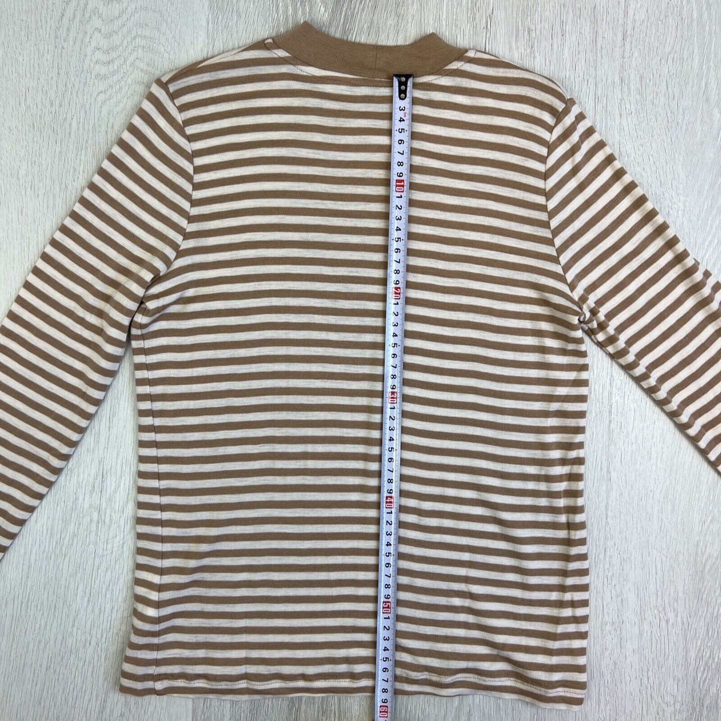 Sportscraft Womens Beige Stripped Knitted Merino Wool Sweater Jumper Size Medium