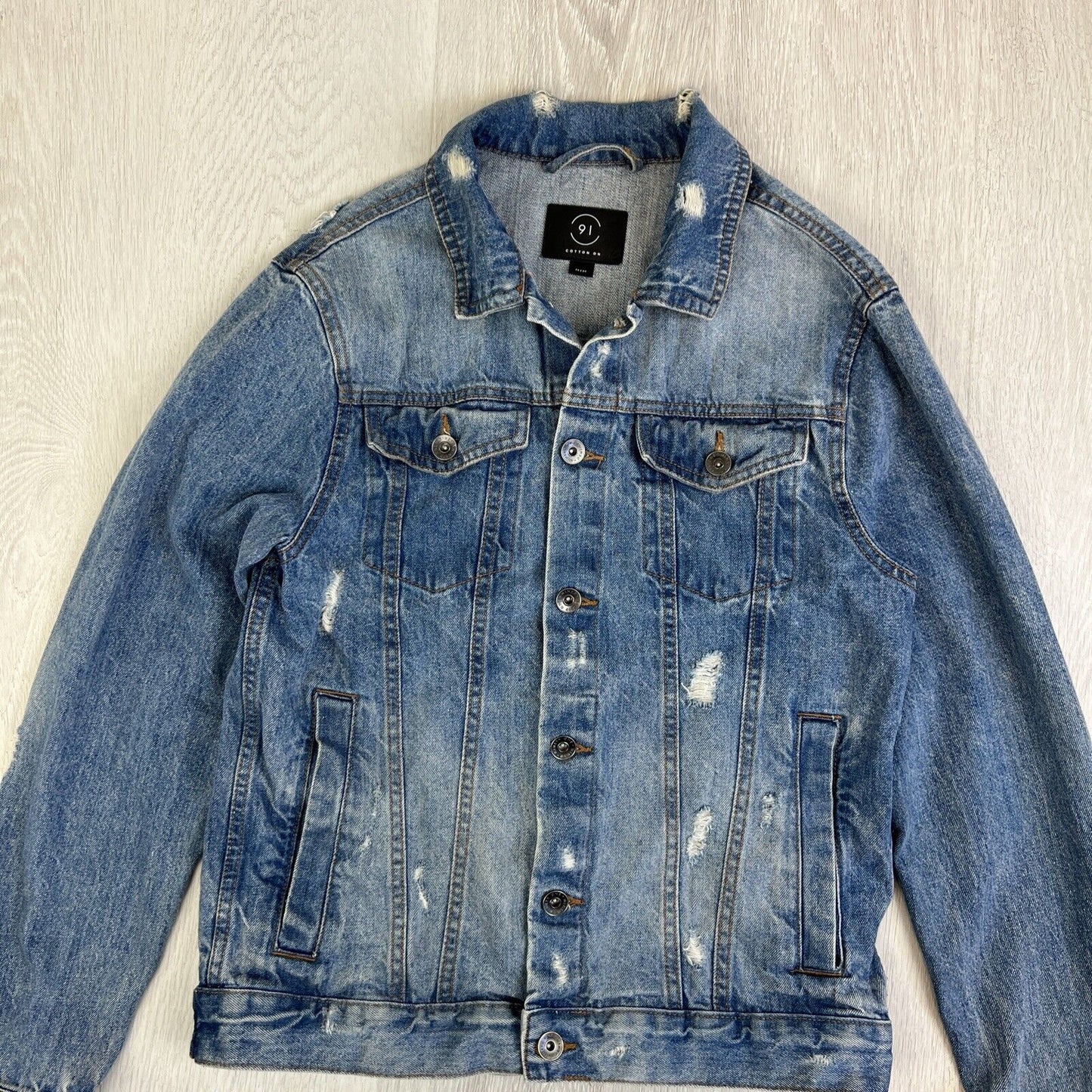 Cotton On Mens Blue Distressed Denim Jacket Size Medium