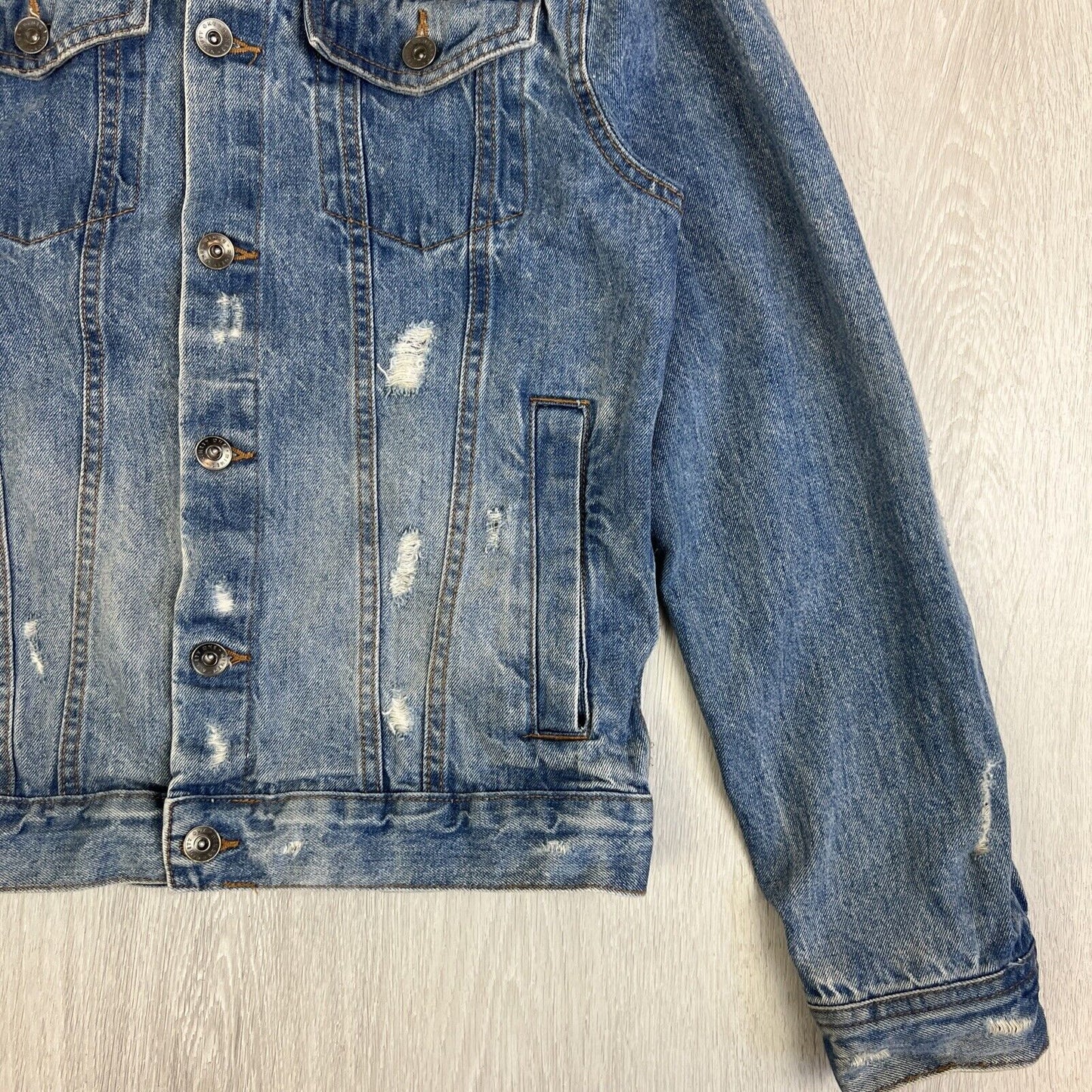 Cotton On Mens Blue Distressed Denim Jacket Size Medium