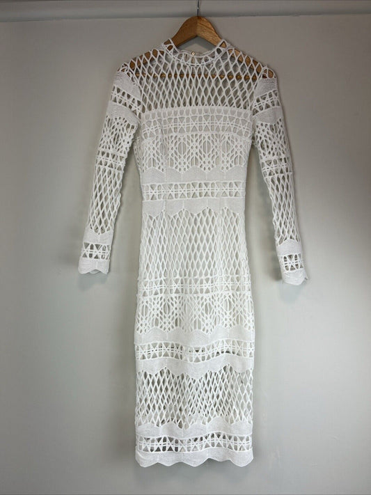 Showpo Womens Midi White Lace Dress Long Sleeves Size 8