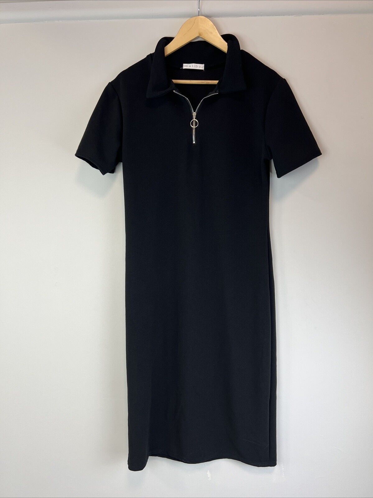 Malibu Womens Black Casual Tab Zip Dress Size 16