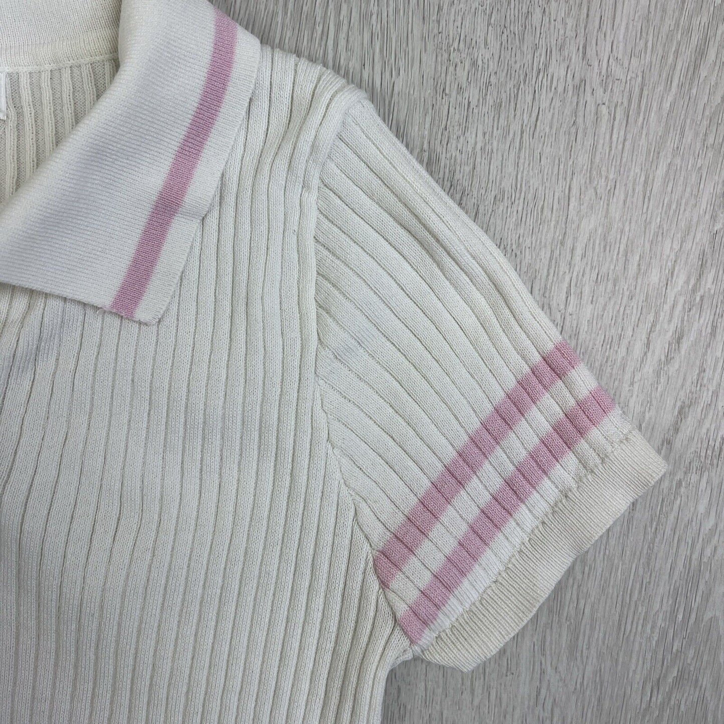 Ally Womens Preppy White Cropped Stretch Ribbed Polo Shirt Size Small