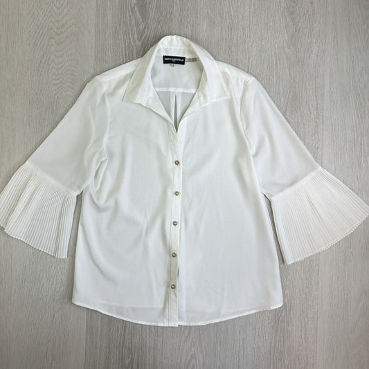 Karl Lagerfeld Womens White Button Up Flared Sleeve Shirt Size Medium