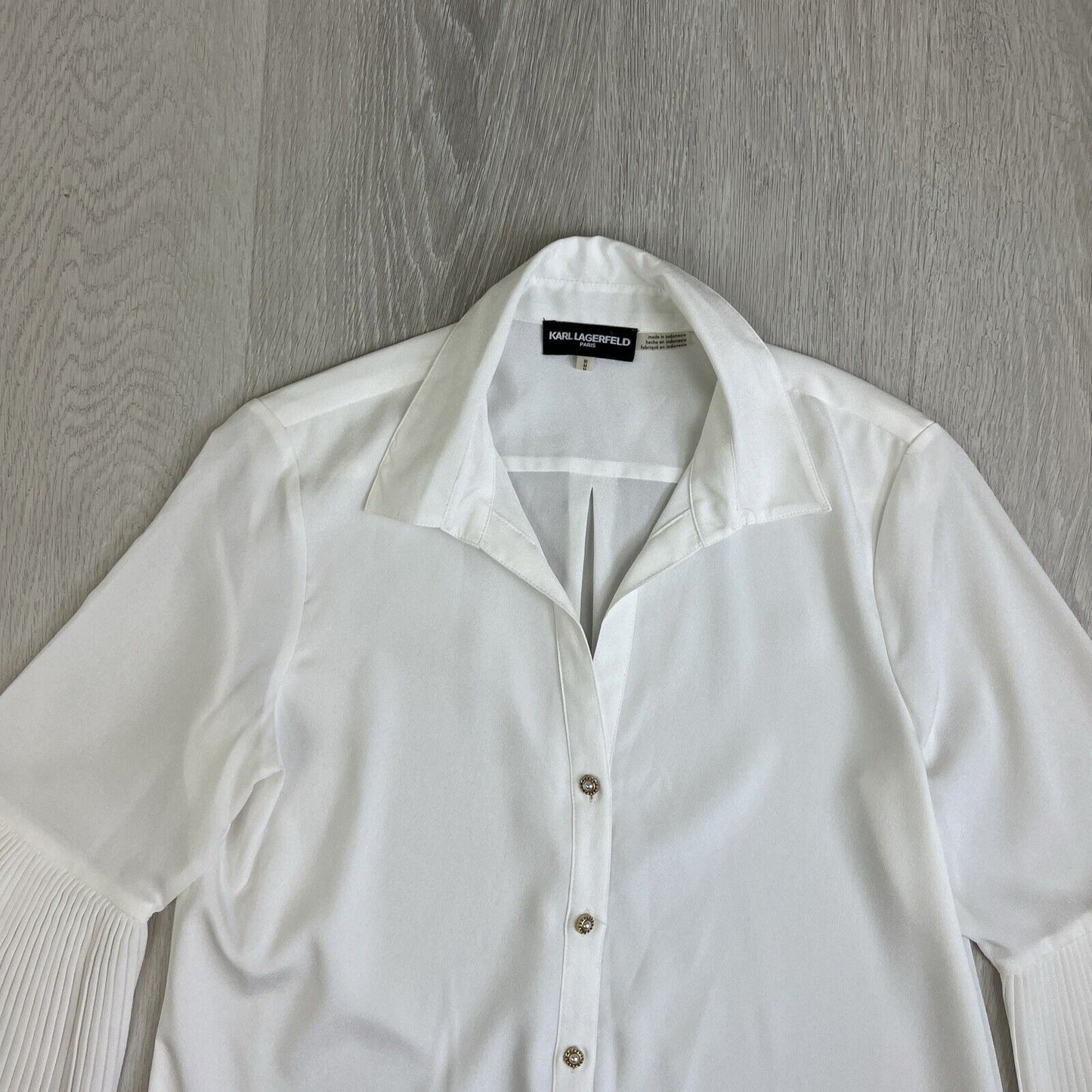 Karl Lagerfeld Womens White Button Up Flared Sleeve Shirt Size Medium