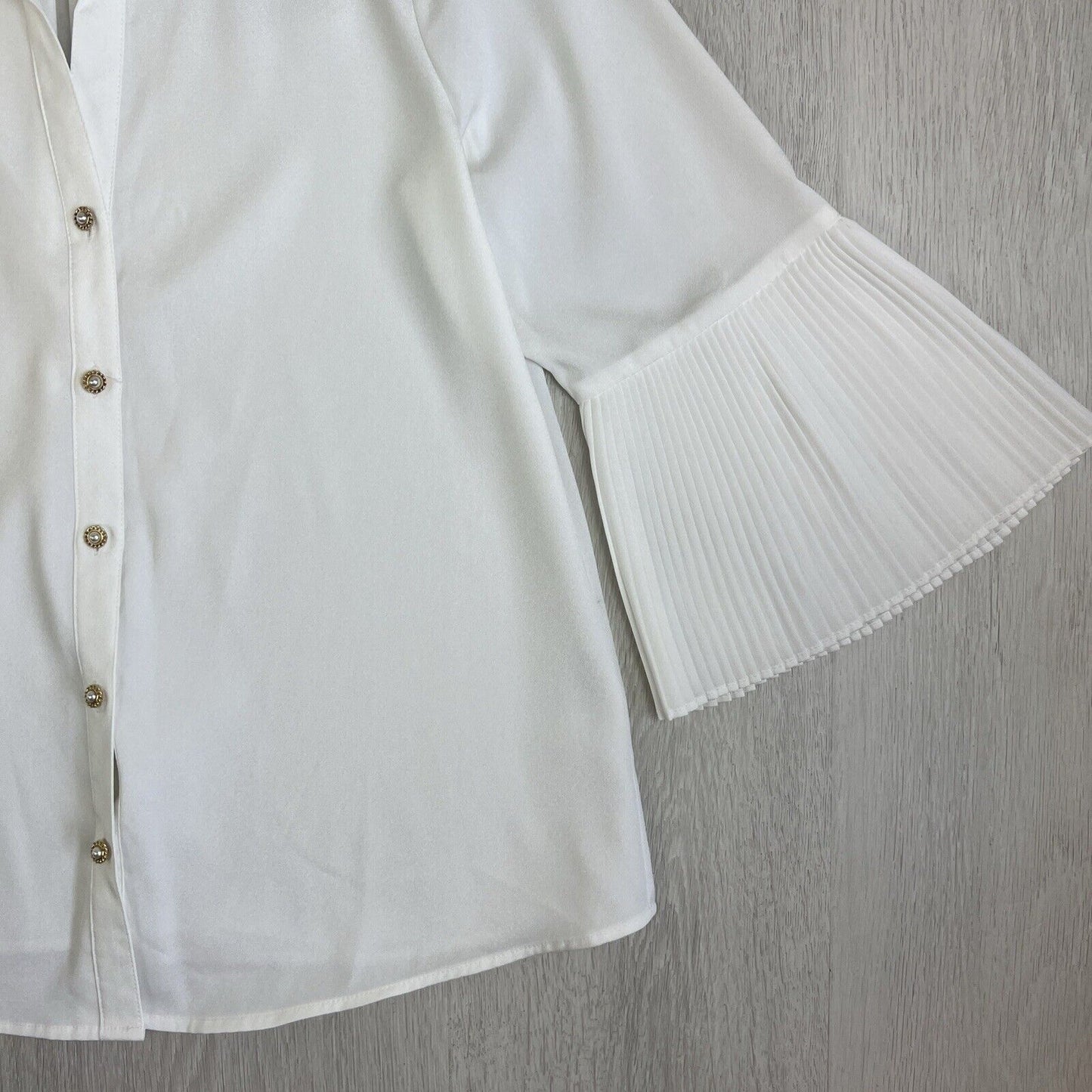 Karl Lagerfeld Womens White Button Up Flared Sleeve Shirt Size Medium