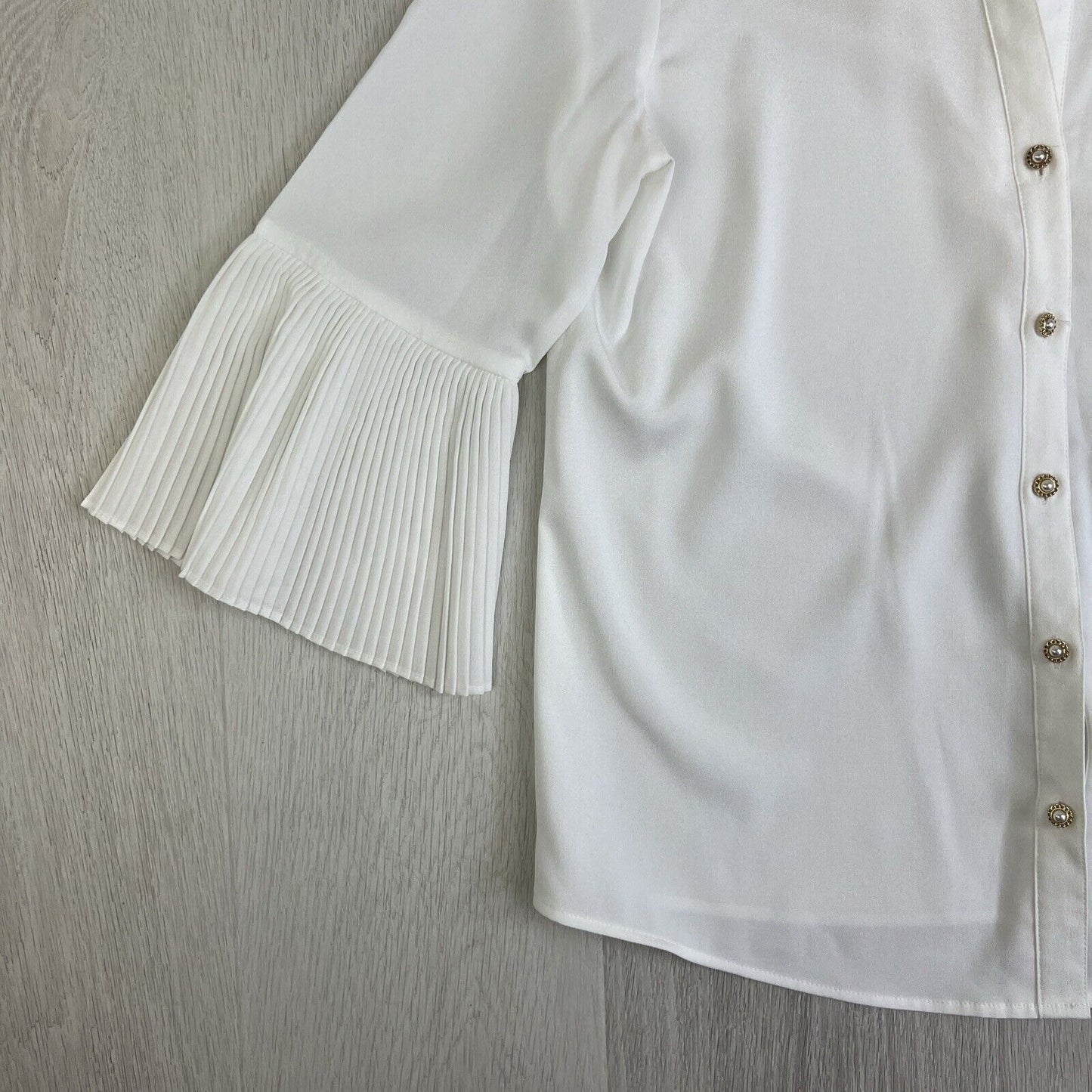 Karl Lagerfeld Womens White Button Up Flared Sleeve Shirt Size Medium