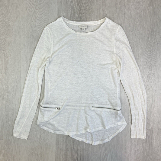 Witchery Womens White Linen Blend Long Sleeve T-Shirt Top Size Small