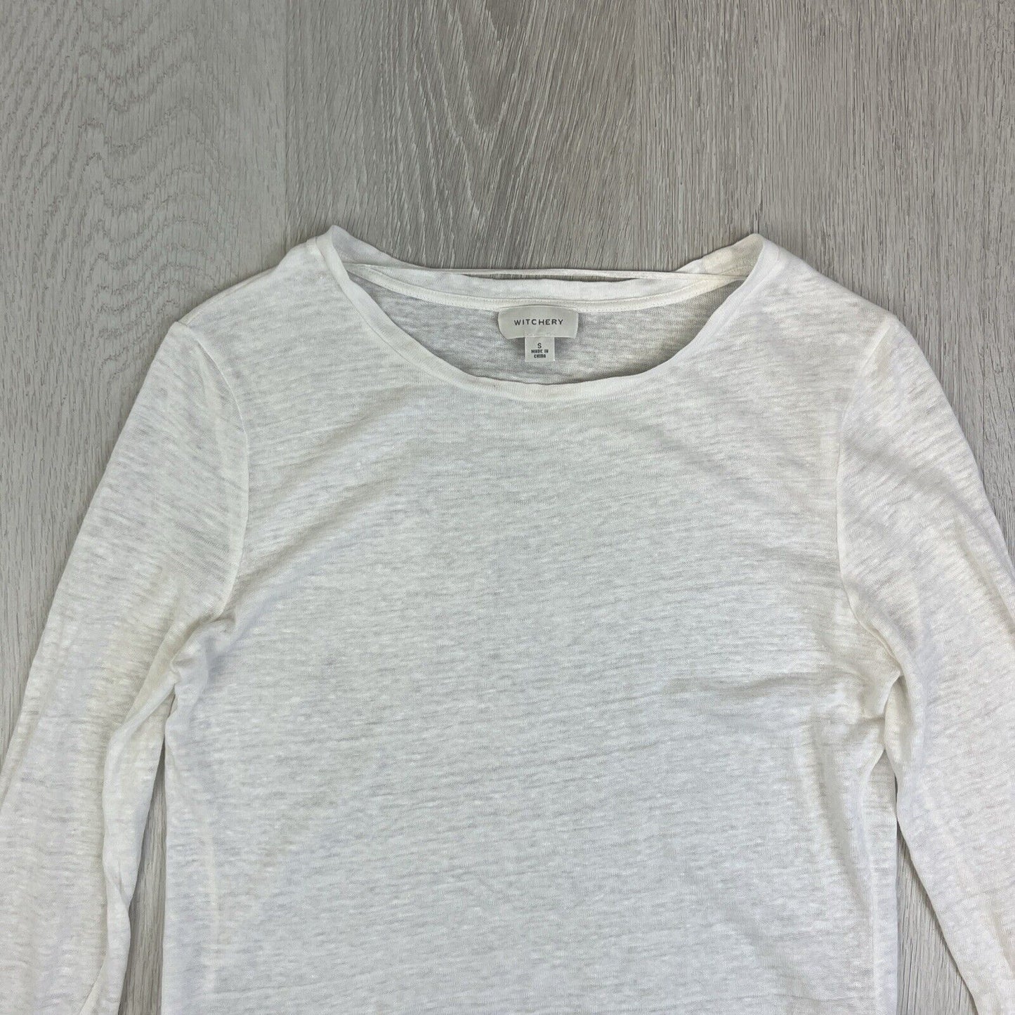 Witchery Womens White Linen Blend Long Sleeve T-Shirt Top Size Small