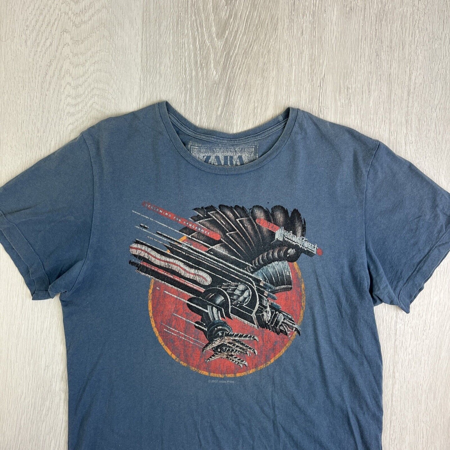 Zara Mens Judus Priest Blue 2007 Short Sleeve Heavy Metal Band T-Shirt Size M